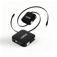 Câble de charge USB rétractable 4-en-1 PD60W à charge rapide avec support de téléphone intégré, logo personnalisé, cadeau d'entreprise en gros, cadeau technologique
