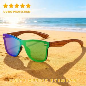 Nuevas llegadas Hombres Mujeres Moda Tendencia Fiesta de bodas Bajo MOQ Logotipo personalizado Espejo de una pieza PC Lente Gafas de sol con grano de madera - Product Image 4