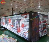 Maison hantée gonflable personnalisée de 11x3m, labyrinthe d'Halloween, jeu de rôle unisexe, fabriqué en Oxford, souffleur d'air, terrains de jeux