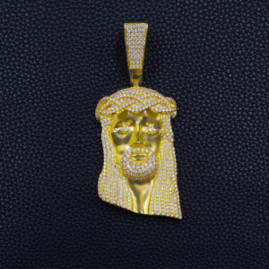 Liontin Kepala Yesus Besar Berlapis Emas Perak + Moissanite Gaya Hip-hop Baru, Hadiah untuk Pria. - Product Image 6