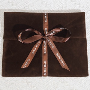 Custom Logo Printed Brown Velvet Hair Bundle Wig Gif <strong>Dust</strong> <strong>Bag</strong> With Ribbon Luxury Suede Wallet Purse Clothes Packing Pouch - Product Image 3