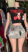 Nouveautés L1010 - Ensemble deux pièces été 2026 : Crop Top Designer et Jupe en Jean pour Femme