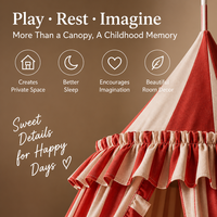 Moustiquaire de lit pour enfants en forme de cône, suspendue au plafond, 100% coton, rouge-blanc, solide, écologique, portable, pliable, tente de berceau pour bébé