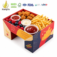 Kartonnen fastfooddoos op maat, bedrukt met kleuren, papieren bakje voor gefrituurde kip, friet, snacks, sausbakjes, afhaalrestaurant, catering