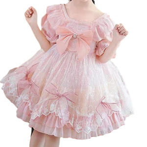 Customizable Wholesale New Innovations Latest Design pink Bows Bottom <strong>Lace</strong> Sequined Girls <strong>Dresses</strong> for Party - Product Image 3