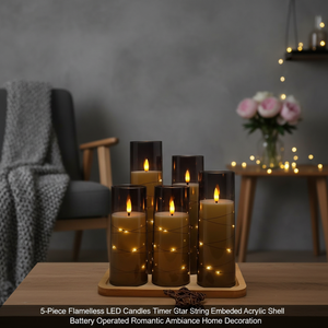 5-Piece Flameless <b>LED</b> Candles Timer Grey <b>Star</b> String Embedded Acrylic Shell Battery Operated Romantic Ambiance Home Decoration - Product Image 3