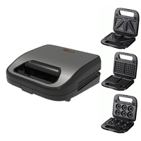 Vente chaude Antiadhésif Électrique Amovible 2 Tranches Gaufre 6 Donuts En Acier Inoxydable Presse Grill 3 En 1 Plaque Sandwich Maker