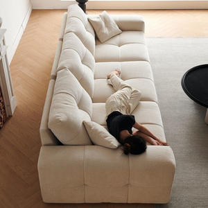 Sofá de tela con respaldo móvil, sofá pixelado con respaldo móvil, sofá moderno minimalista para sala de estar, asiento profundo de chenilla - Product Image 3