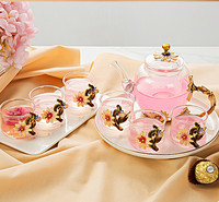 Service à thé et tasses à fleurs en verre cristal sans plomb, cadeau d'affaires, écologique, luxe, voyage, style zen asiatique, 20 ensembles, vente en gros Jesenbol