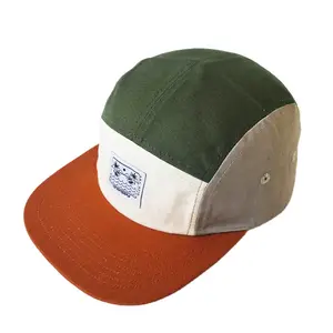 时尚登山露营帽撞色批发空白定制标签5面板野营帽