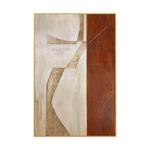 Tableau abstrait vertical peint main cadre aluminium, déco murale géométrique terre cuite pour entrée - Product Image 6