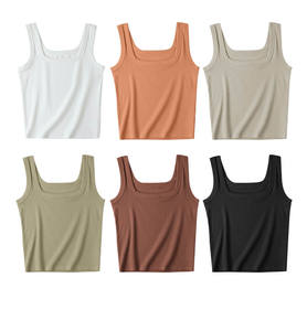 Camiseta sin mangas acanalada de algodón y LICRA ajustada con logotipo bordado en 3D, camiseta informal para deportes de Yoga, camiseta lisa para mujer - Product Image 3