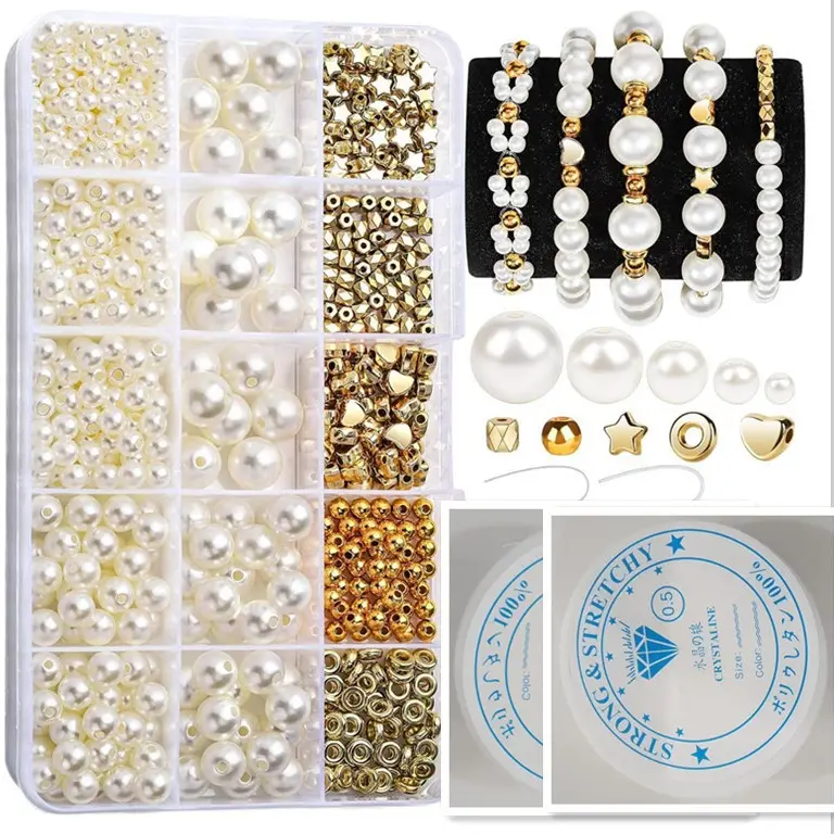 720 шт., набор жемчужных бусин и золотых бусин для изготовления ювелирных изделий, женские браслеты для изготовления ювелирных изделий, оптовая продажа
