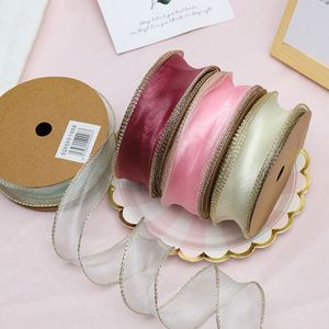 Korean Style <b>Thin</b> Transparent Gauze <b>Ribbon</b> with Golden Line in Edge for Flower Bouquet Wrapping - Product Image 4