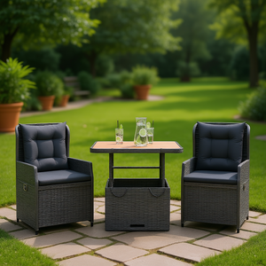 Conjunto de Bistro de Ratán Gris Oscuro para 2 Personas, Muebles de Jardín para Exteriores, Diseño Contemporáneo - Product Image 2