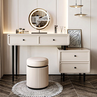 Coiffeuse moderne minimaliste avec miroir LED, ensemble de table de maquillage avec tiroirs et armoire de rangement pour chambre à coucher