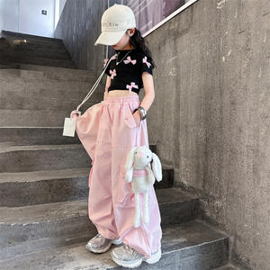 2025 nouveau été enfants <span class=keywords><strong>fille</strong></span> noir blanc nœuds chemise + rose <span class=keywords><strong>Cargo</strong></span> <span class=keywords><strong>pantalon</strong></span> 2 pièces tenue décontractée ensemble - Product Image 3