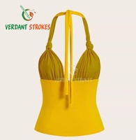 Verdant Strokes Camisola sin mangas para mujer con estampado de cuadros y apliques con agujeros, totalmente personalizable, para verano