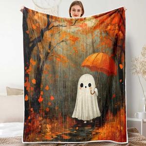 Autumn <b>Pumpkin</b> and Leaves Flannel <b>Blanket</b> Throw <b>Blanket</b> Nap <b>Blanket</b> Skin Friendly Reversible for Winter Warmth Custom Print OEM - Product Image 4