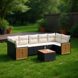 Black And Cream Garden <b>Sofa</b> <b>Set</b> With Cushions Outdoor Furniture Contemporary Design Waterproof Rattan - Product Image 2