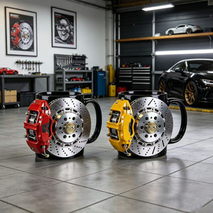 Taza personalizada con diseño de disco de freno, de acero inoxidable, roja y amarilla, artículos de bebida novedosos para entusiastas de los coches - Product Image 2