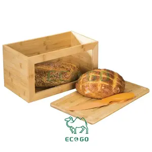 Boîte à pain en bois et bambou écologique, couvercle de planche à découper, fenêtre avant transparente, stockage des aliments - Product Image 2