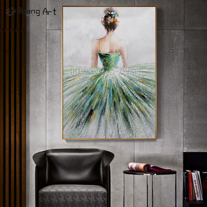 Dipinto a mano la figura di balletto moderno pittura murale olio verde su tela decorazione per <span class=keywords><strong>soggiorno</strong></span> con ragazza danzante fatto a mano bellezza - Product Image 4