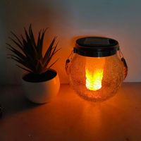 Lampe Solaire LED IP65 Effet Flamme pour Extérieur, Cour, Verre, Suspendue, Décorative, Noël, Style Bocal Mason