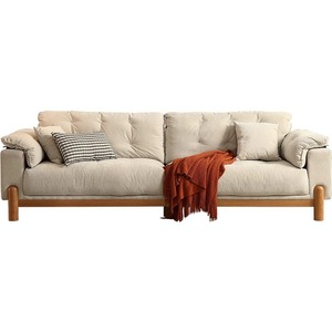 Zeyang Cherry Wood Solid Wood <b>Sofa</b> Three Seater Fabric Creamy Cloud Living Room Removable Washable - Product Image 5
