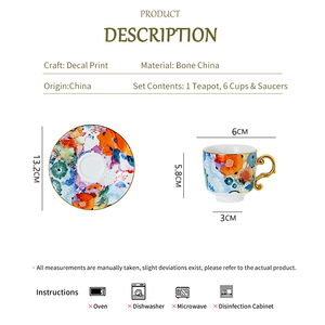 Ceramic <b>Tea</b> <b>Set</b> - Coral Reef Teapot with 6 Cups and Saucers - Product Image 6