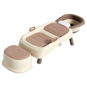 Portable Shampoo Chair For Babies Children And Adults With Removable <b>Footrest</b> Minimalist Design TPE Material Plastic Basin - Product Image 1