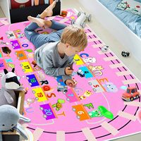 Tapis de jeu rose ABC pour enfants Tapis de l'alphabet avec numéros Train d'animaux et formes de route Tapis d'apprentissage amusant et éducatif Tapis de jeu pour enfants