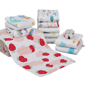 Serviette <span class=keywords><strong>de</strong></span> toilette carrée en gaze <span class=keywords><strong>de</strong></span> coton six couches pour enfants, motif dessin animé imprimé, tissage uni, pour bébé, vente en gros - Product Image 1