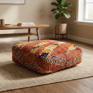 Pouf carré bohème moderne fait main, motif géométrique abstrait, en tissu de coton, coussin de sol, décoration de salle de bain mobile - Product Image 4