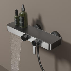 Ensemble de salle de bain exclusif transfrontalier Vimijia, étagère de rangement double fonction gris canon, murale, avec douchette relevable et robinet - Product Image 3