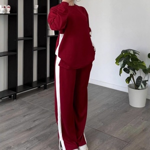 Women's New Casual Sports Knit Long-Sleeve Top and Pants Color-Blocked 2-Piece <b>Set</b> Fashion - Product Image 4