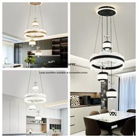 Lustre de salle à manger moderne de luxe doré, lampe suspendue créative en forme d'anneau papillon pour salon, éclairage LED avec télécommande
