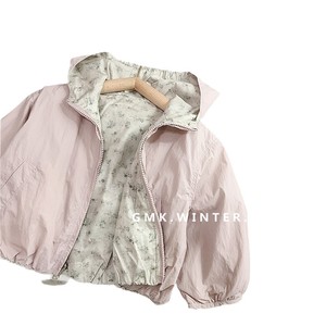 Giacca Reversibile con Cappuccio per Bambina, Cappotto Autunnale con Zip, Antivento con Motivi Floreali per Bambine - Product Image 5