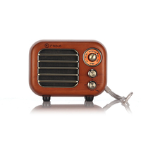 Vofull Mini haut-parleur BT rétro en bois massif 1100mah Radio FM vintage en bois massif