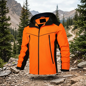 Men's Orange Windproof Hooded Jacket With Zipper Closure Sporty Style Winter Outdoor Wear Polyester Material - Product Image 3