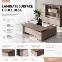Bureau de direction commercial avec surface en stratifié haute pression résistant aux rayures, mobilier de bureau spacieux pour réception et espace de travail