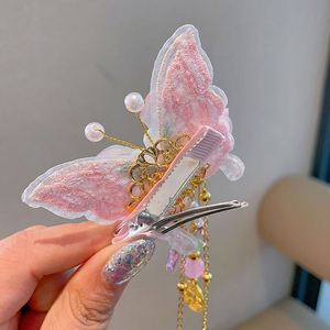 Chinese Style Children's Hanfu Hairpin Super Fairy Atmosphere Ancient Style Tassel <b>Flower</b> Double Pronged Glass Edge Headwear - Product Image 6