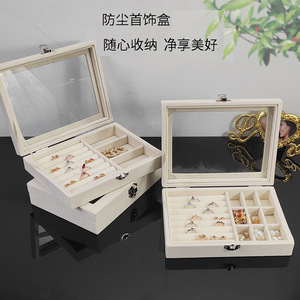 Elegant Jewelry <b>Box</b> With <b>Glass</b> Lid 9 Grids Velvet Interior For Rings Earrings Bracelets Necklace Storage Rectangle Shape Hasps - Product Image 4