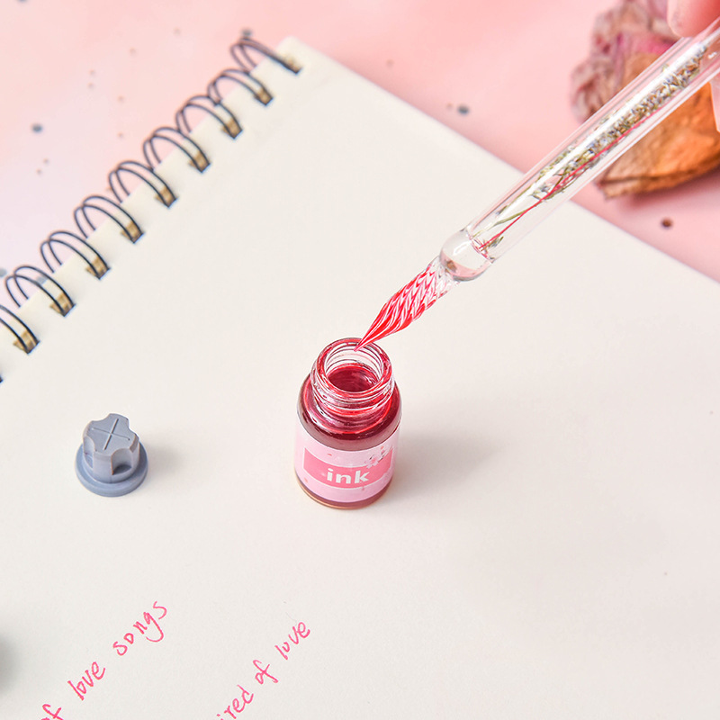 Stylo Plume Verre Vintage Remplissable – Stylo Calligraphie Signature Élégant Avec Boîte Cadeau