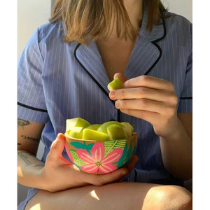 Ciotola in Legno Massello Fatta a Mano - Ciotola Dipinta a Mano - Flor Rosa - Product Image 2