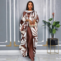 Ensemble en satin à cordon de serrage, vente en gros, manches chauve-souris, pantalon ample de soirée, robes imprimées, deux pièces, robe africaine, directement de l'usine