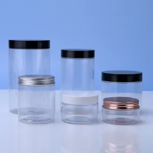 Hot sale food grade 50ml 100ml 150ml 250ml clear PET plastic jars food packaging honey jars with aluminum lids