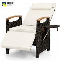 Chaise longue pliable en rotin moderne avec table d'appoint rétractable, résistante aux UV, mobilier d'extérieur écologique, coussin en coton