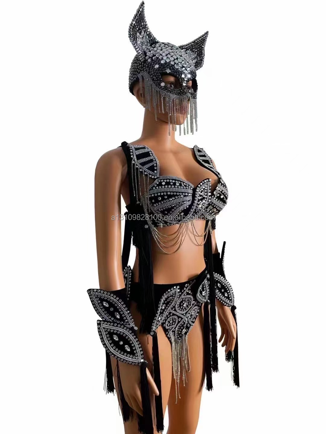 Rave Outfit Festival Clothing - Bikini with Big Rhinestones