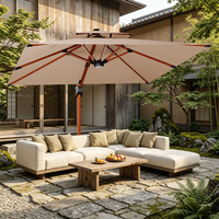 Parasol cantilever de luxe en aluminium pour jardin et extérieur, avec finition imitation bois, éclairage LED et inclinaison réglable